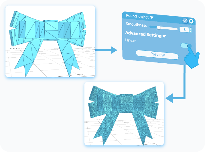 Toggle to enable the Linear setting in the Advanced Settings of the Round Object tool